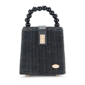 NWT Surell Top Handle Woven Straw Handbag Goldtone Hardware Turnlock Closure